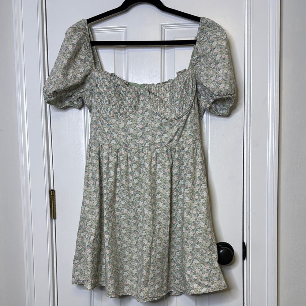 Katwalk Cottagecore Chic Green and Pink Mini Dress